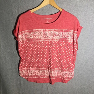 Womens Lucky Brand Blouse Red White Summer Spring Boho Beachy Casual Patterned